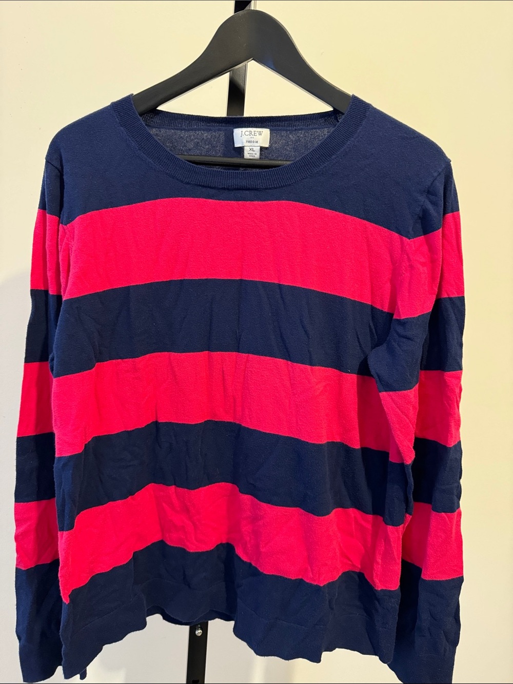 J. Crew Women’s Teddie Navy & Hot Pink Bold Stripe Sweater